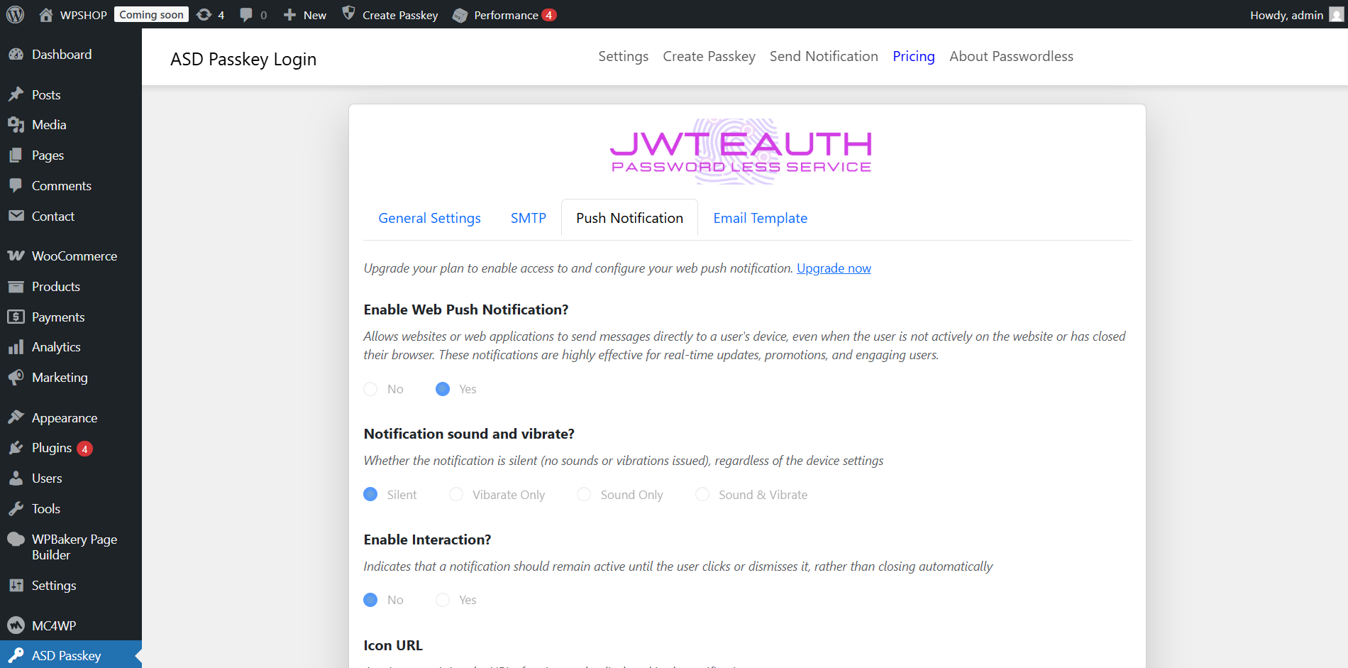 Plugin settings page in the WordPress admin panel.