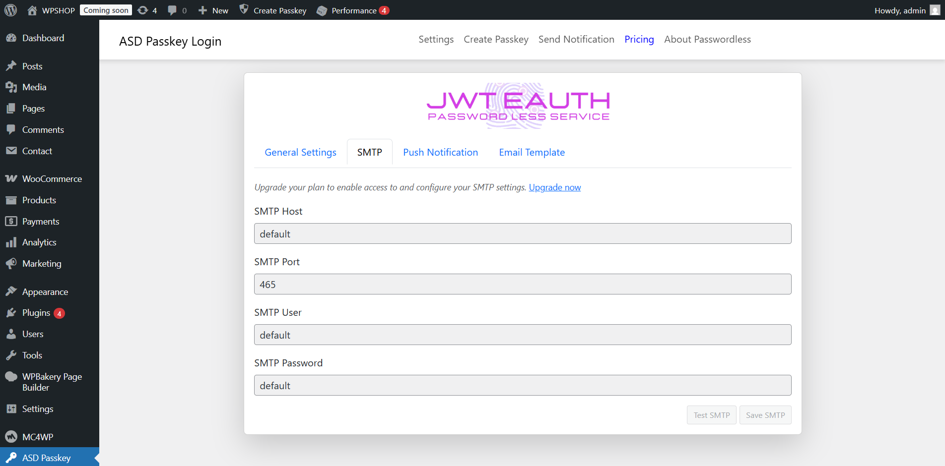 Push Notification settings page.