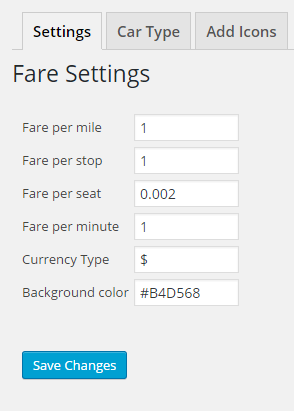 Fare, currency and background color can be added from this screen.