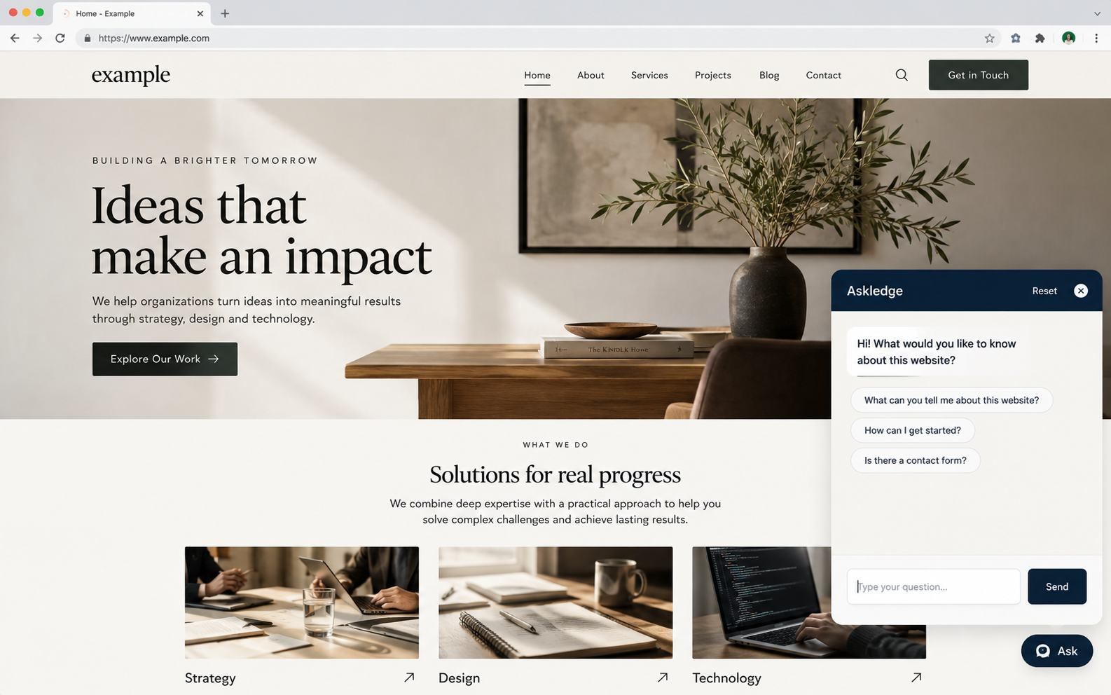 Askledge providing clear, contextual answers inside a real website experience.