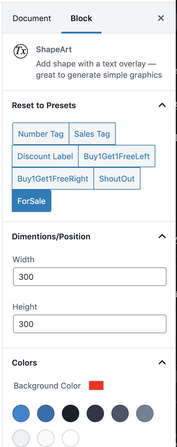 Select Preset Images such as 'Number Tag', 'Sales Tag' etc