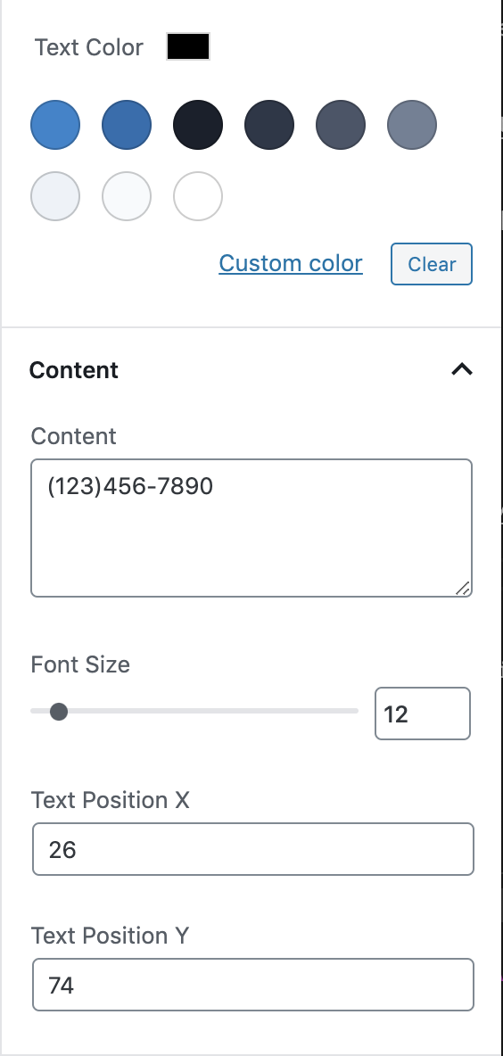 Update content, font size and position.
