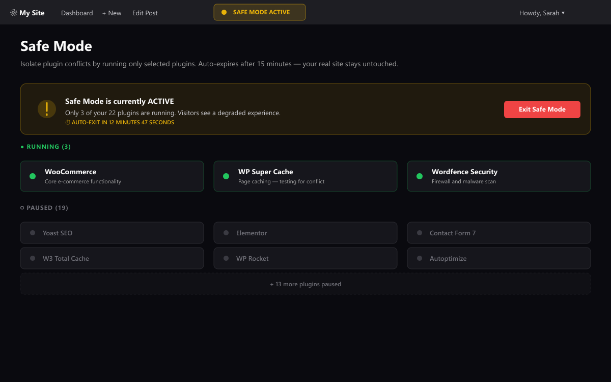 Safe Mode indicator in admin bar