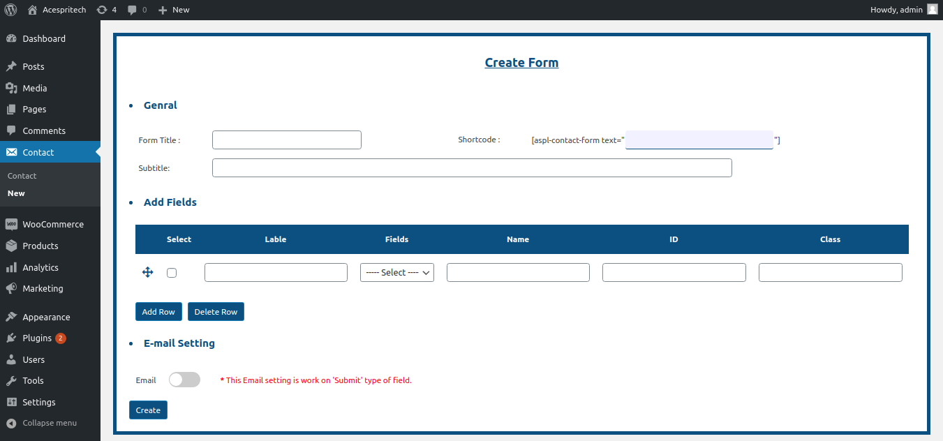 Create a new Contact Form.