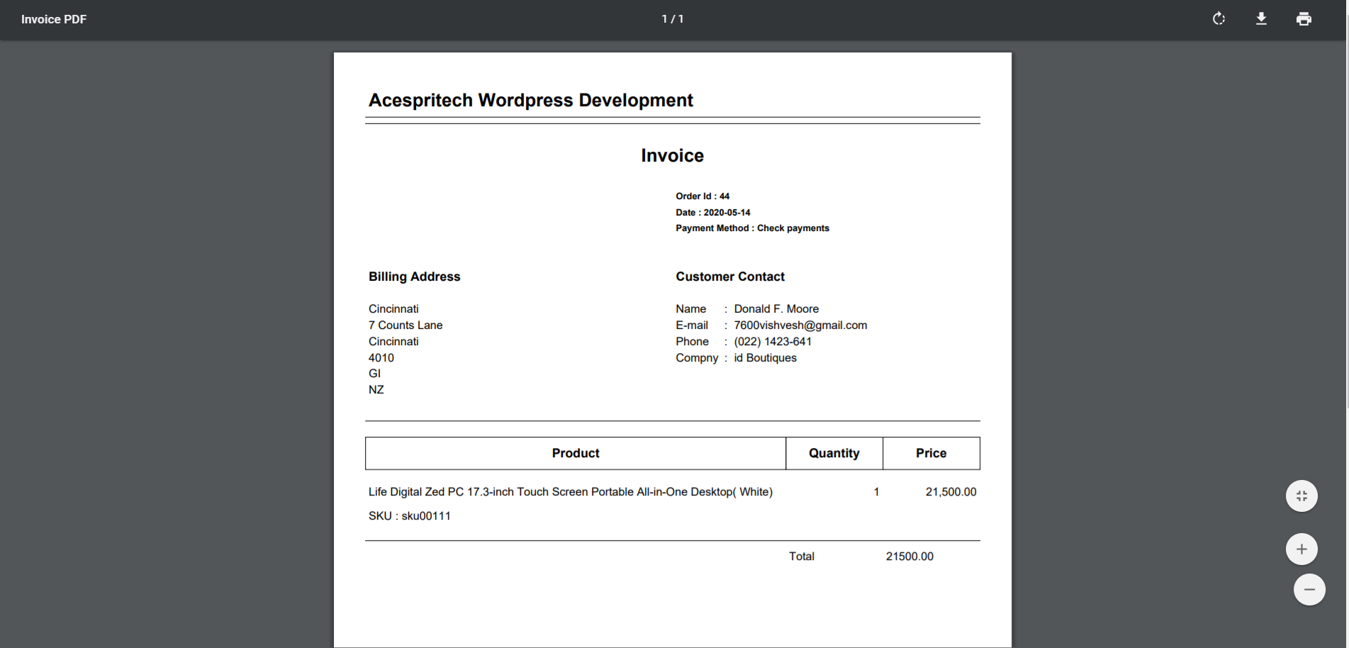 Invoice PDF View.
