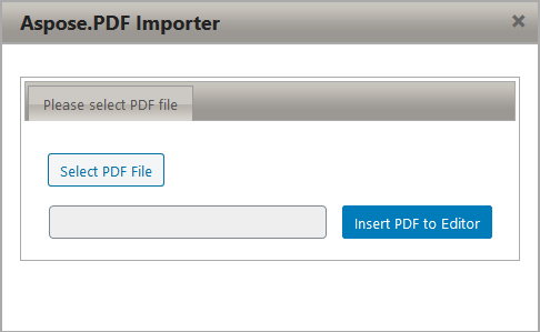 Aspose.PDF Importer popup for selecting whether to read content from local file or aspose cloud file.