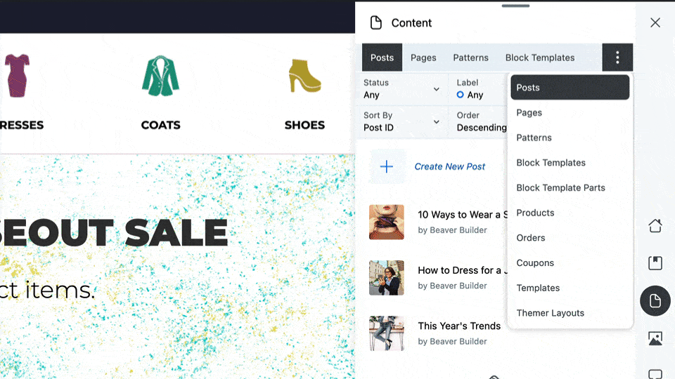 Posts/Pages, WooCommerce Products, Page Templates and More! With Assistant, all of your site’s content can be accessed and edited from the frontend of WordPress.