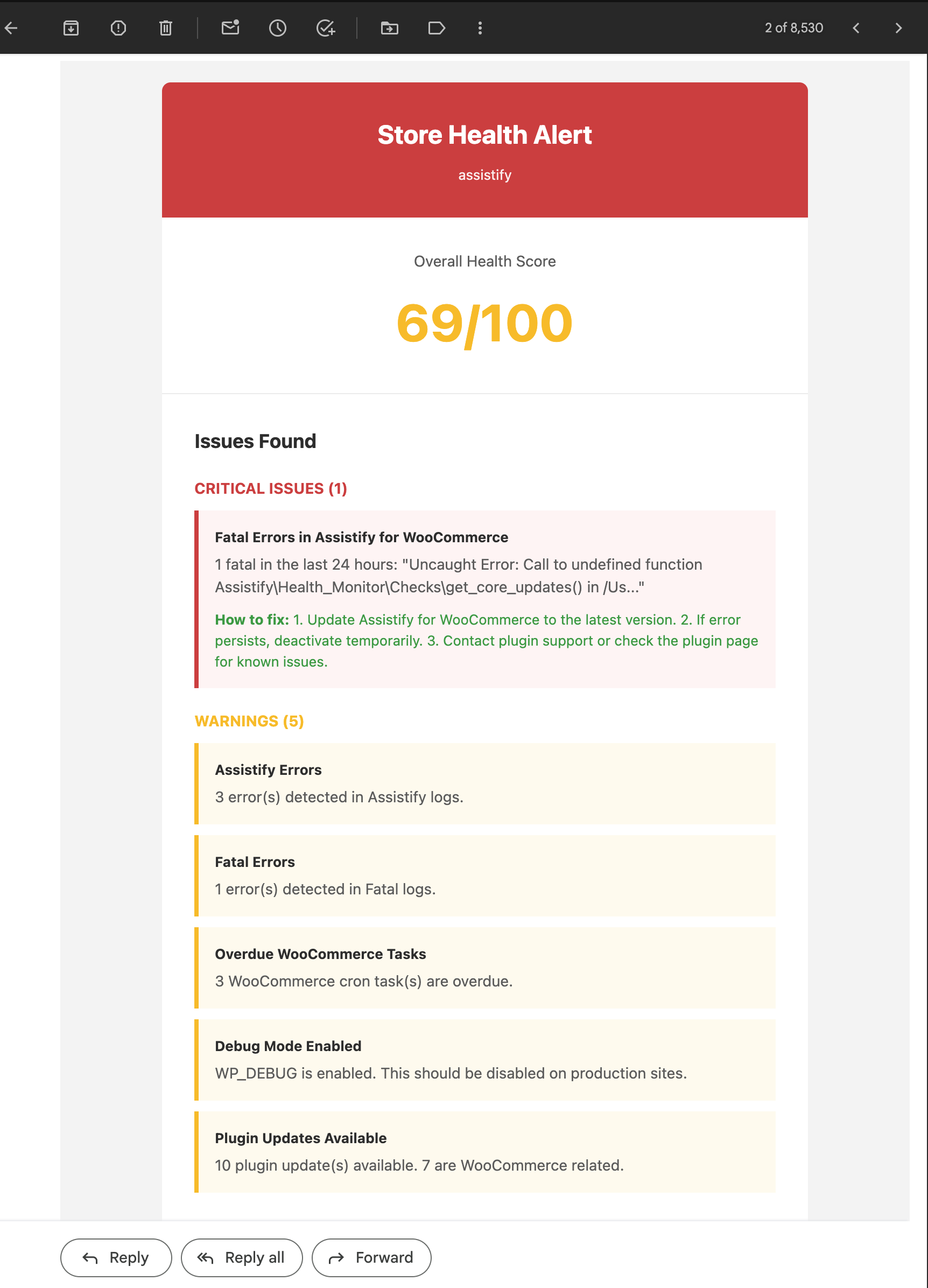 Store health Email notifications.