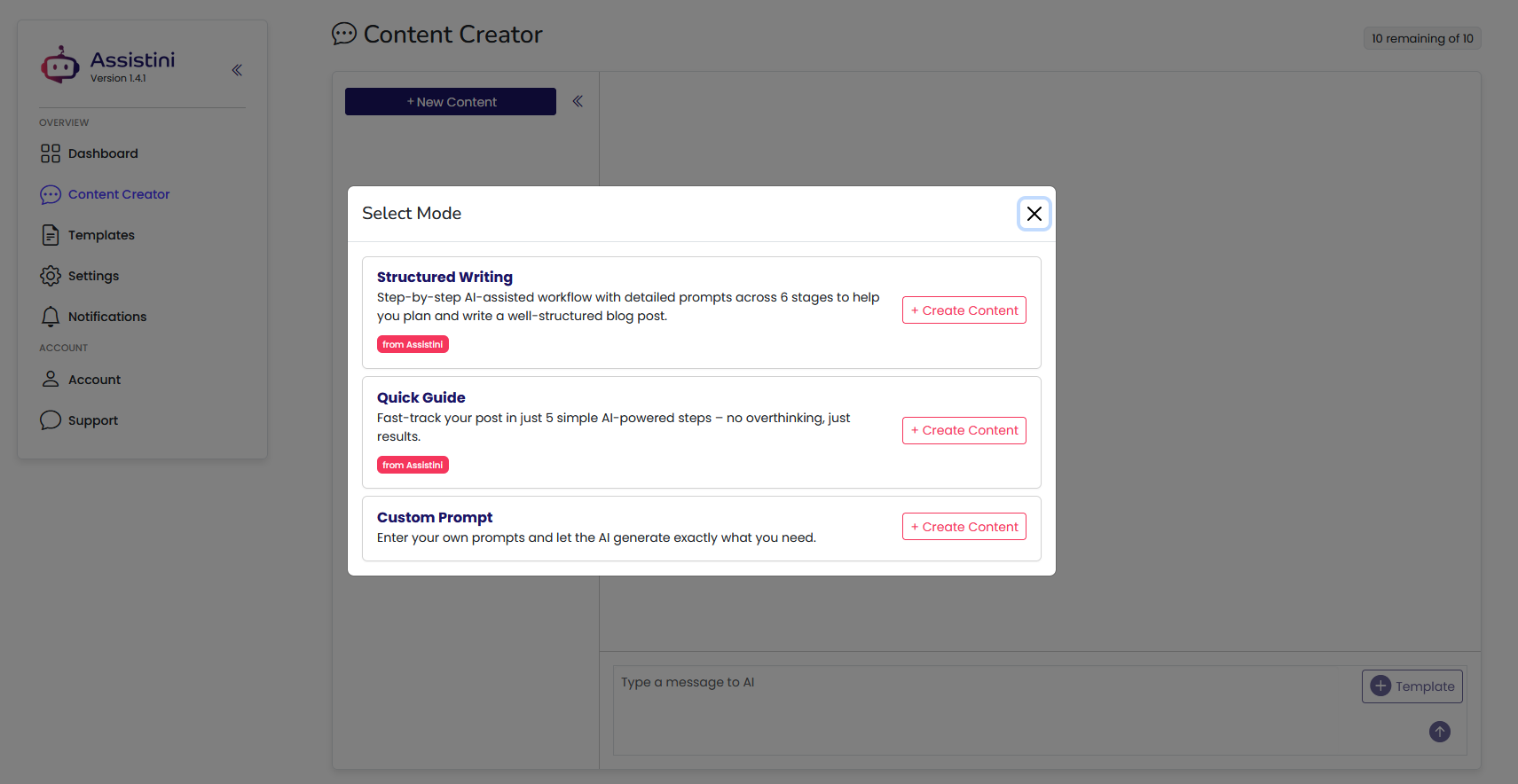 Content Creator Tool for applying the mode