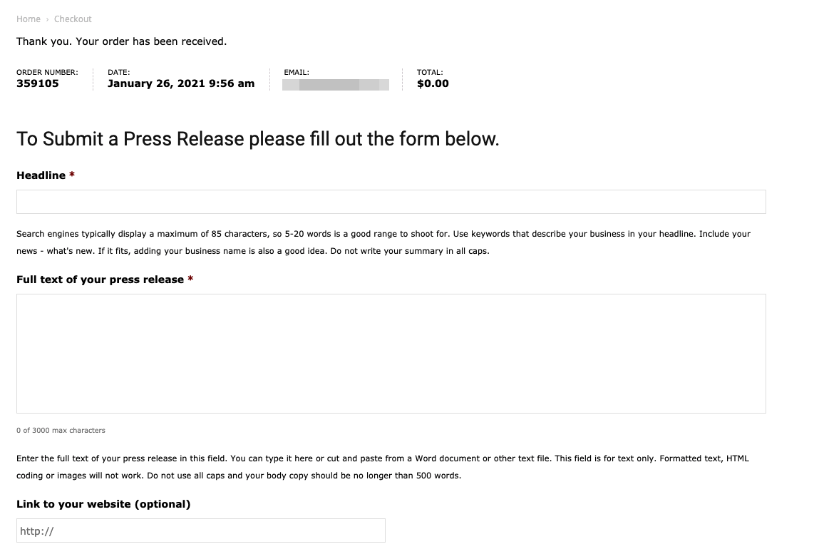 Example Checkout Screen