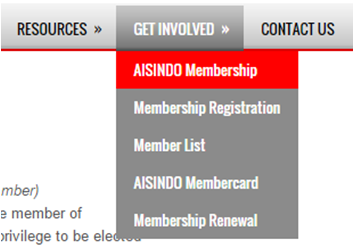 Example of WP-AMMS implementation at AISINDO Website (aisindo.org menu GET INVOLVED)