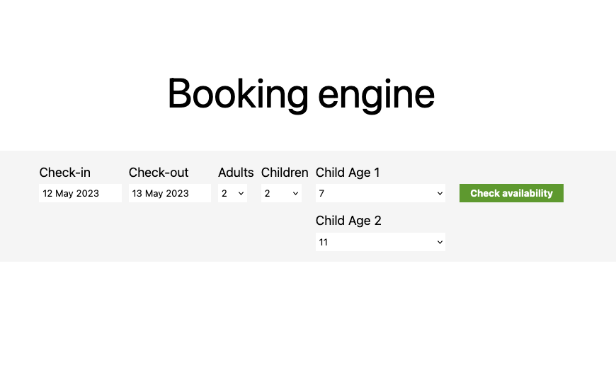 Frontend: booking engine form with child age dropdown