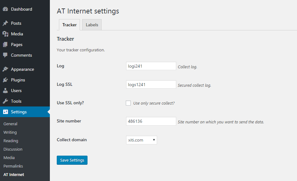 Tracker configuration settings