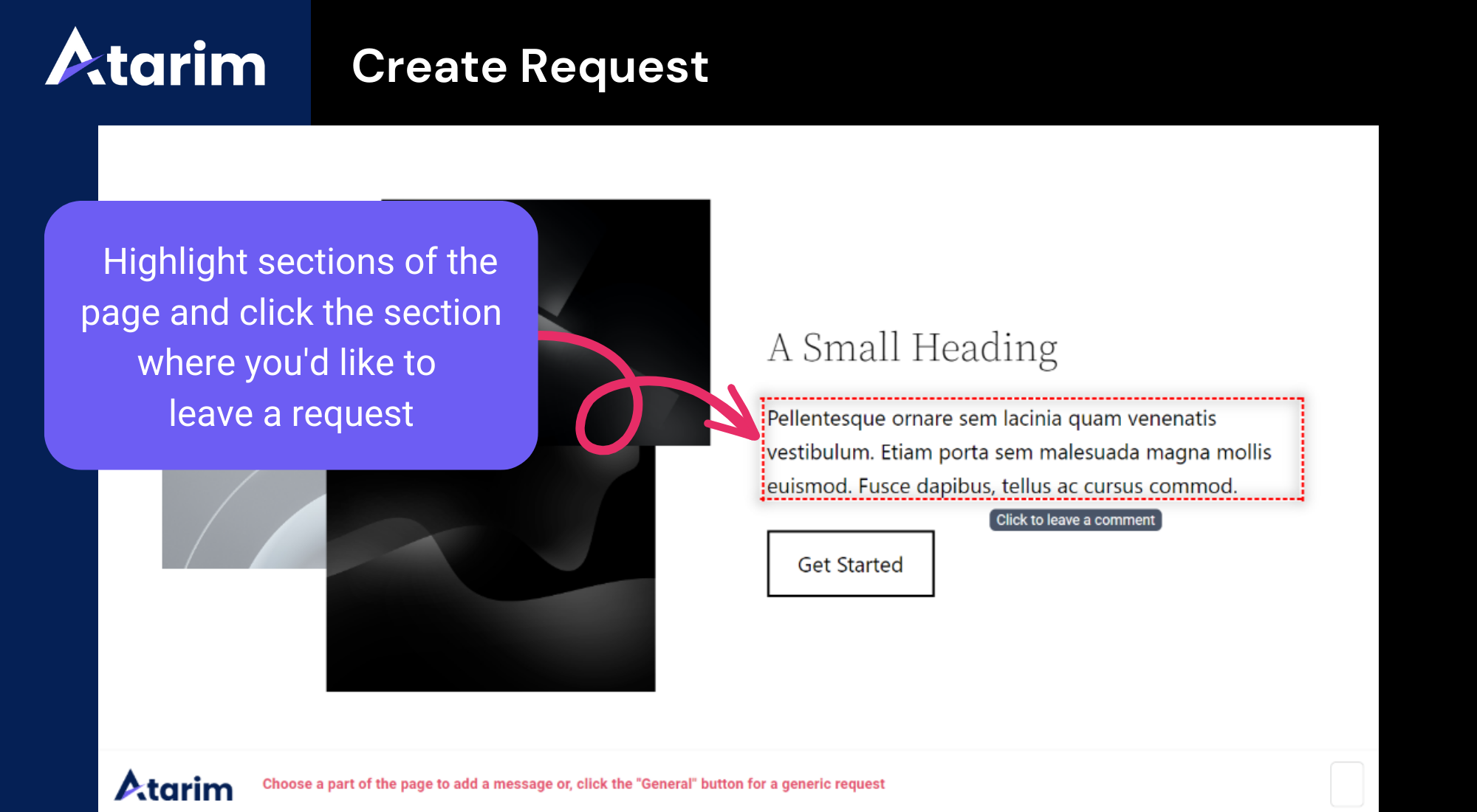 **Creating Requests**: Add your first comment and create the request in the section.