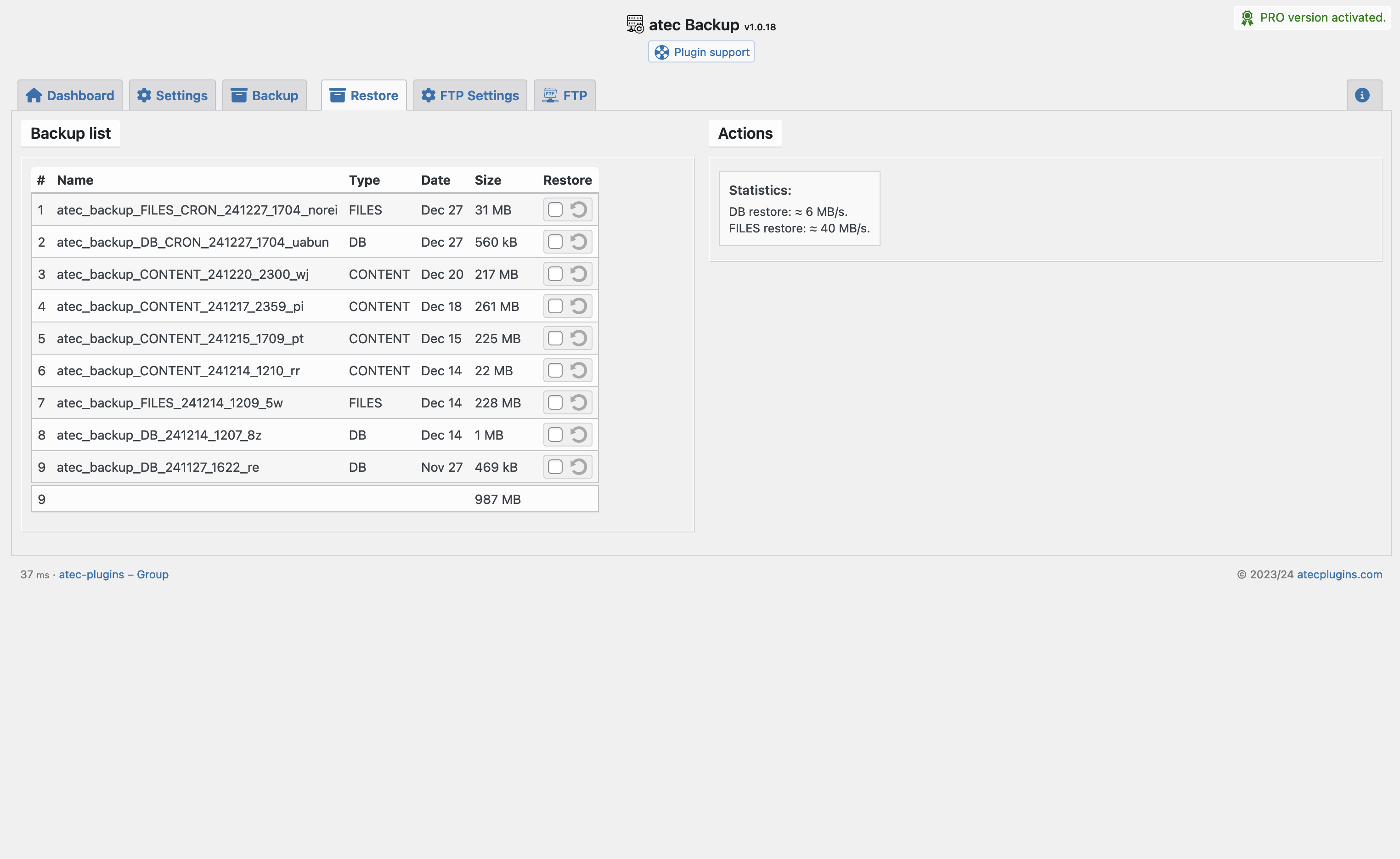 Restore (PRO feature)
