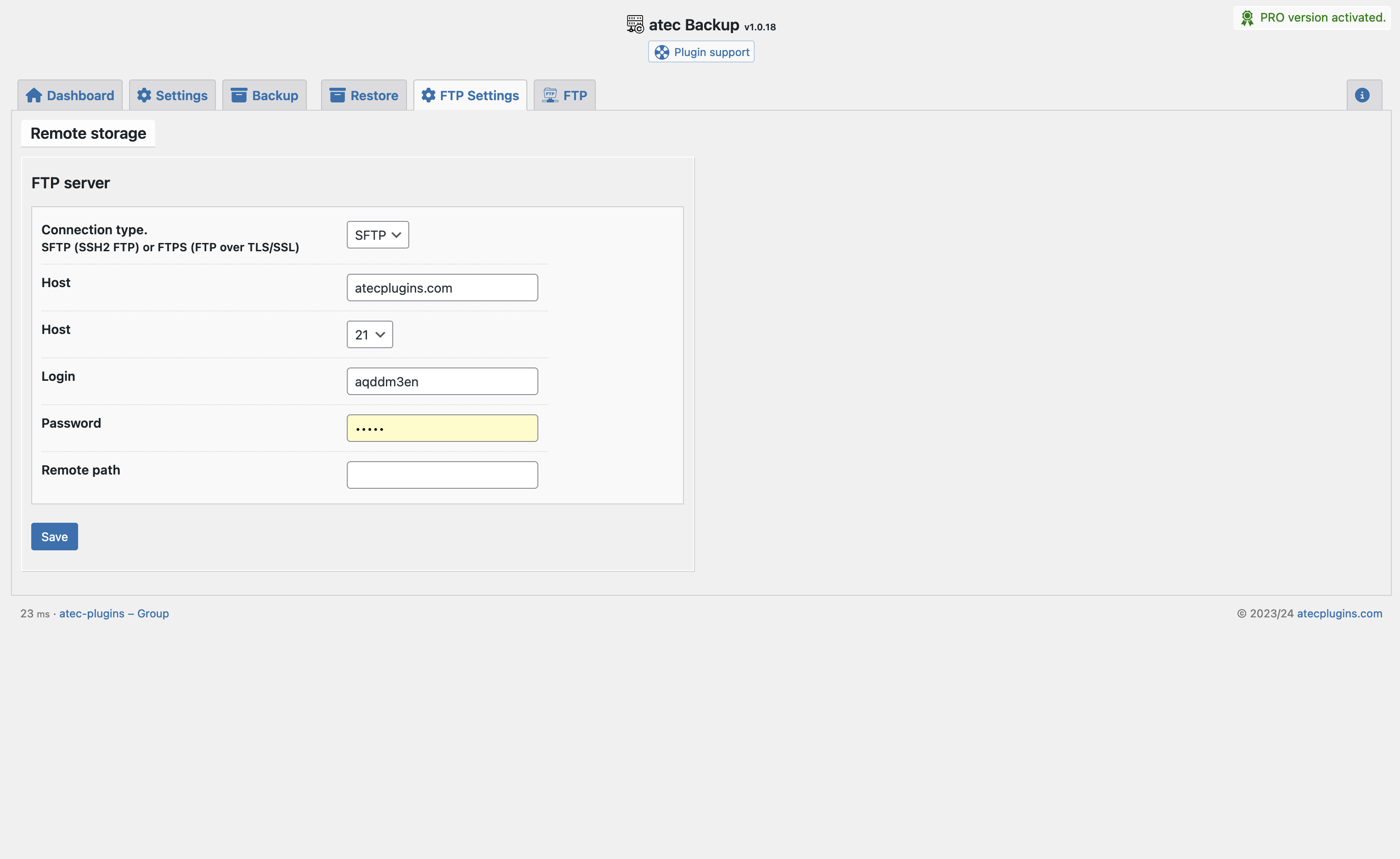 FTP Settings (PRO feature)