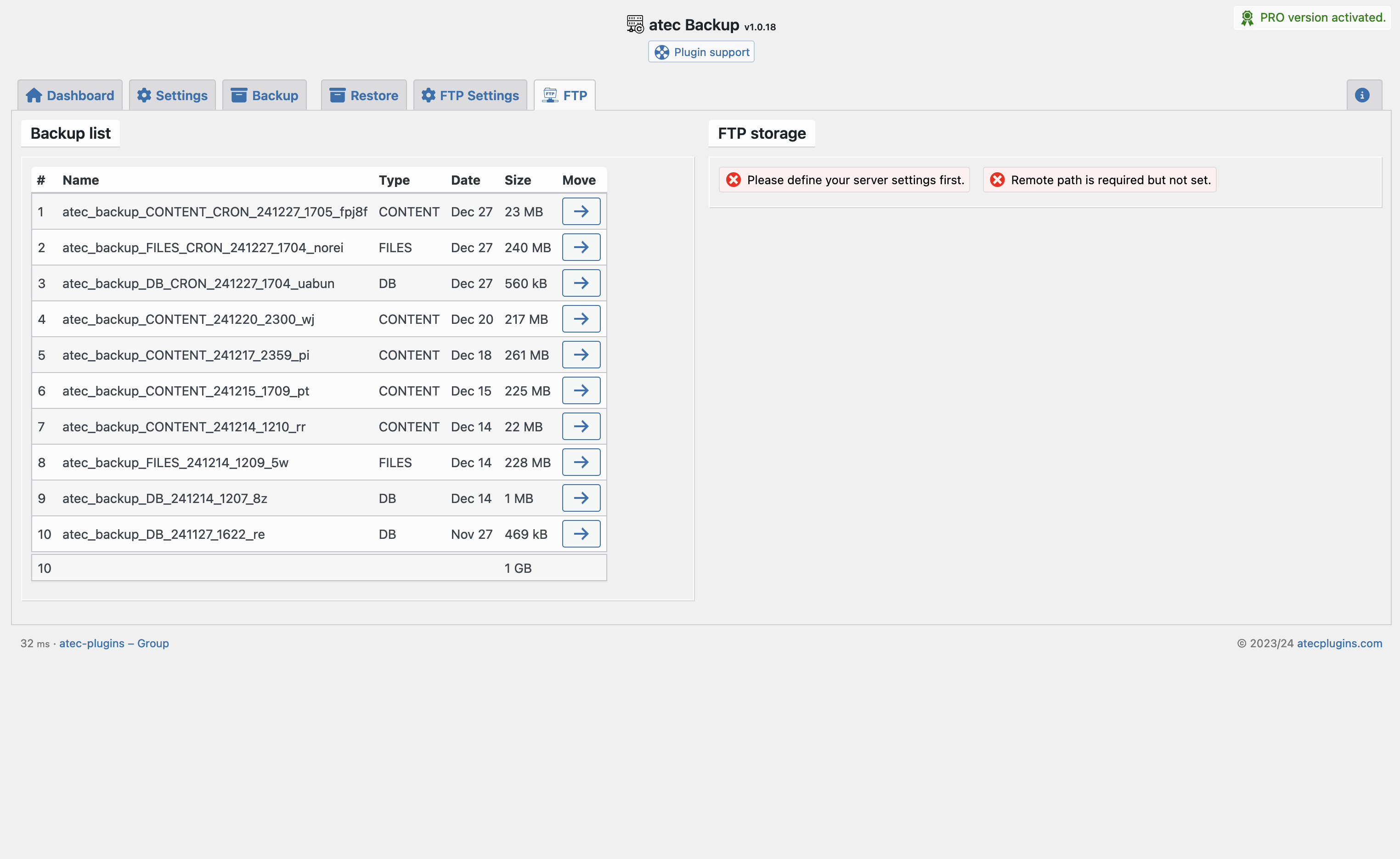 FTP Transfer (PRO feature)