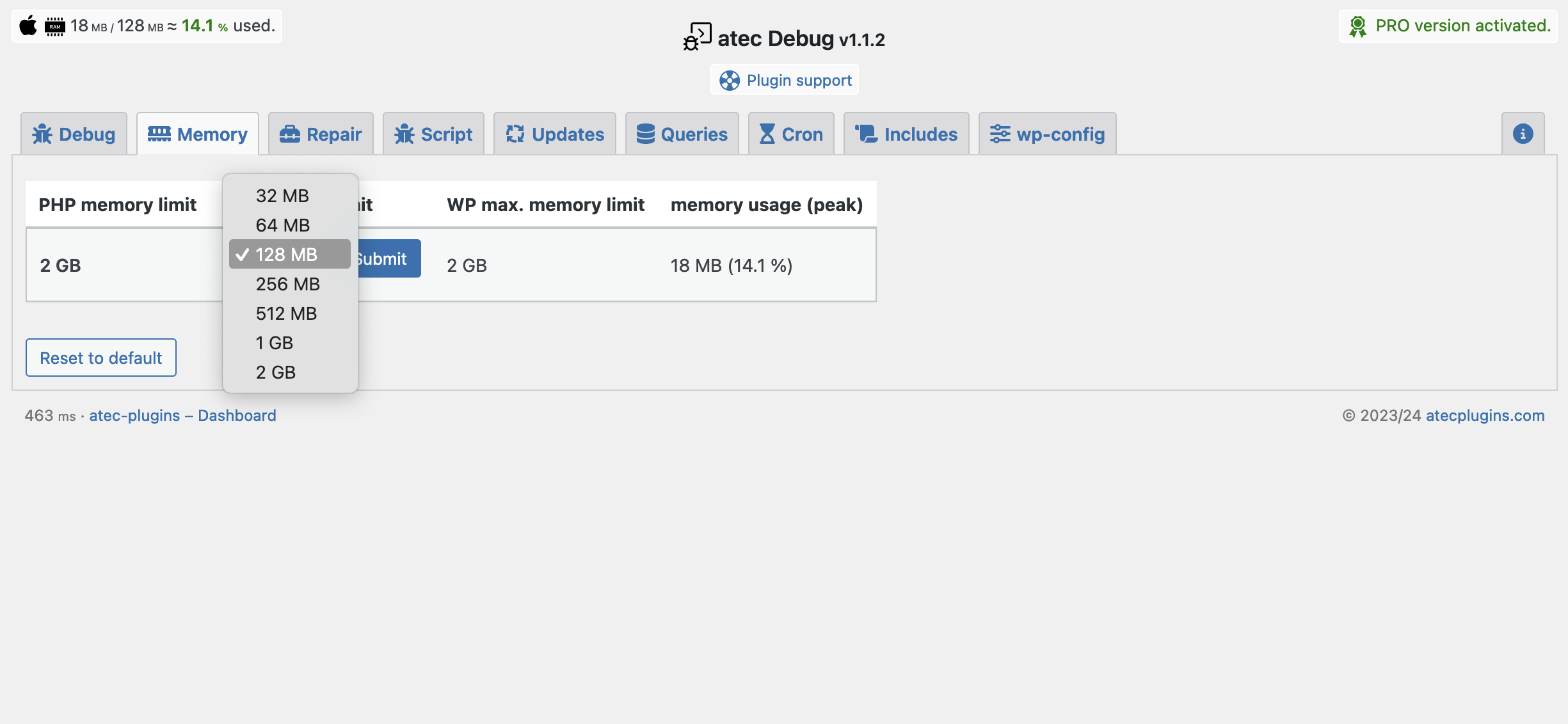 Memory settings