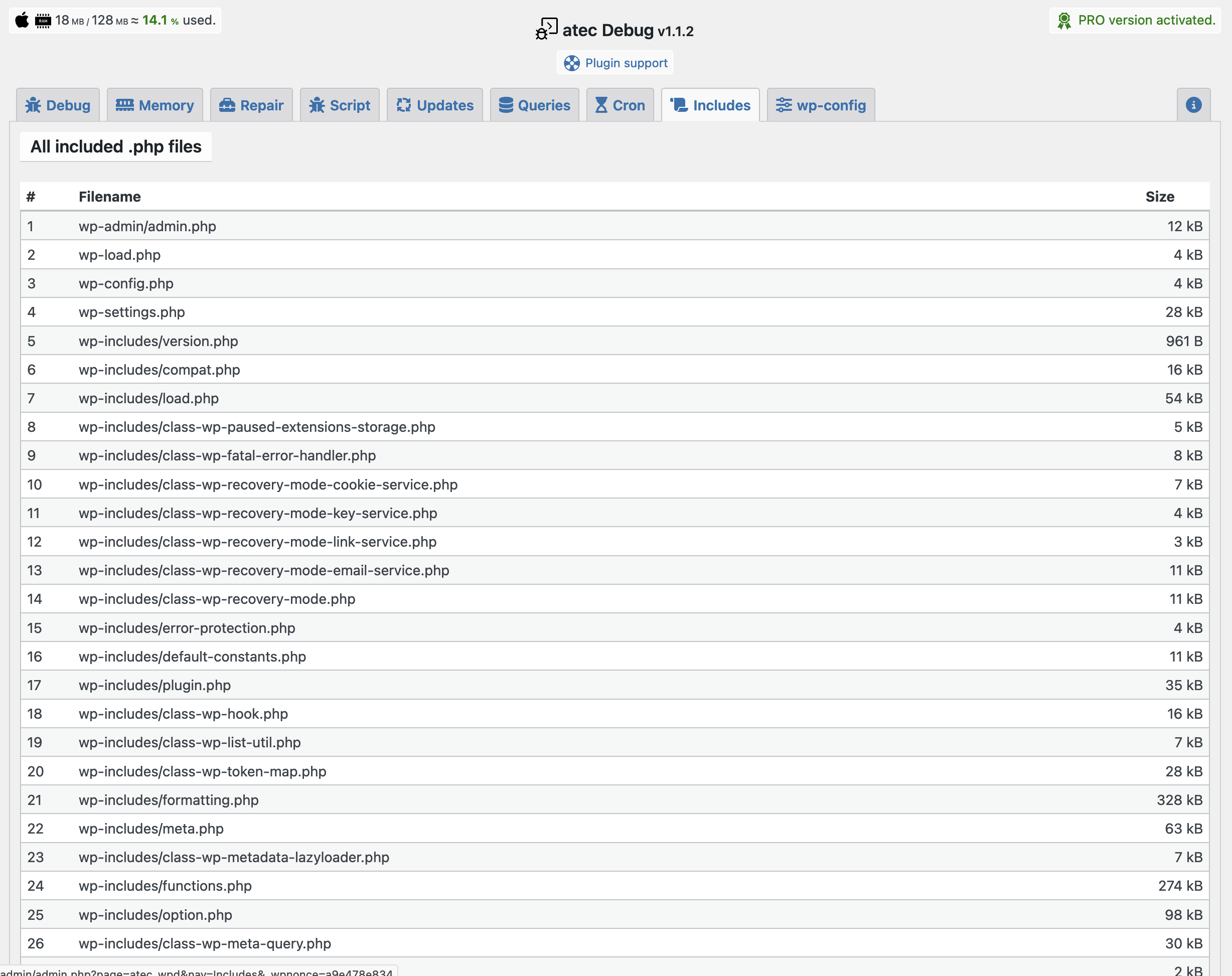 All included .php files