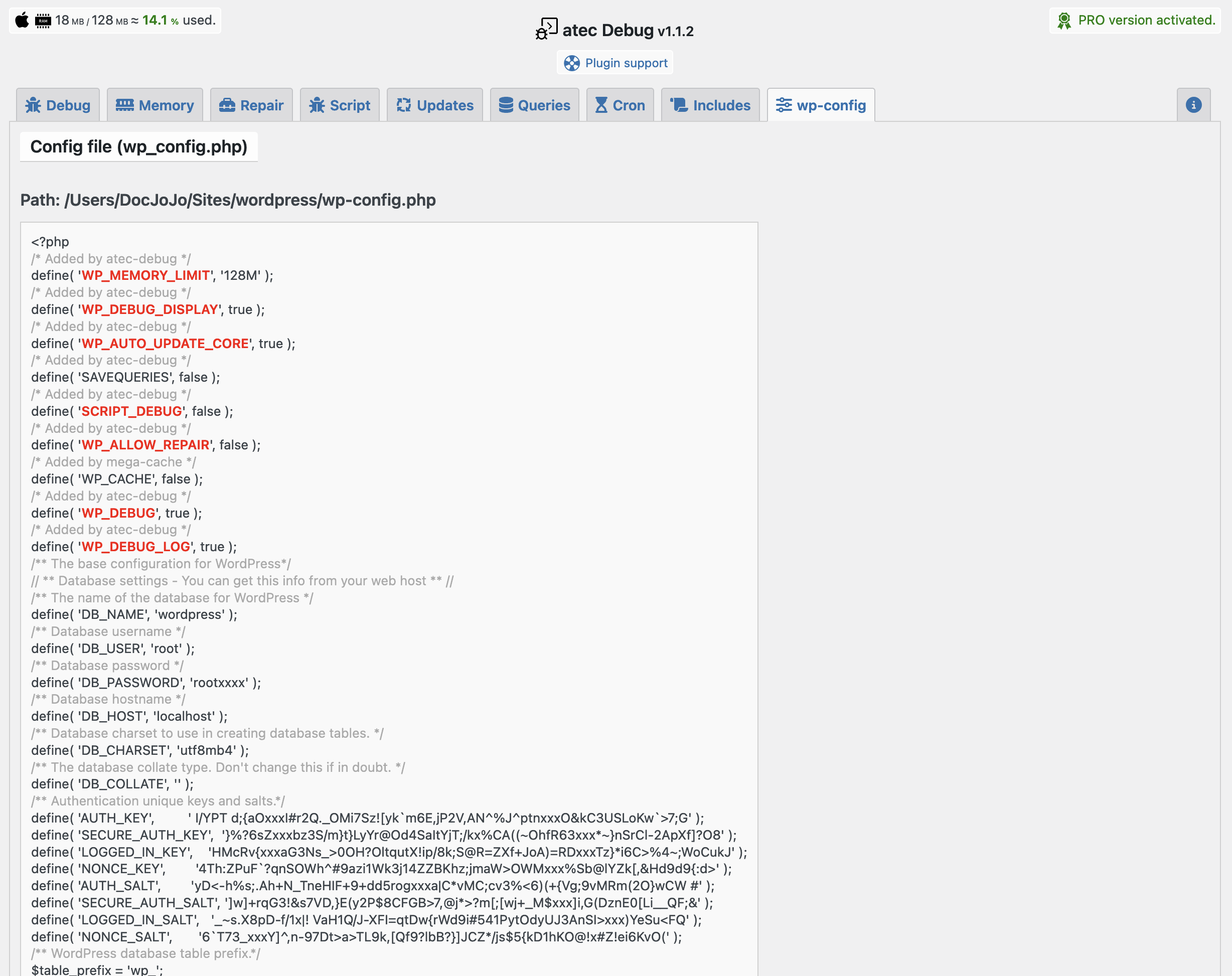 Config file (wp_config.php)