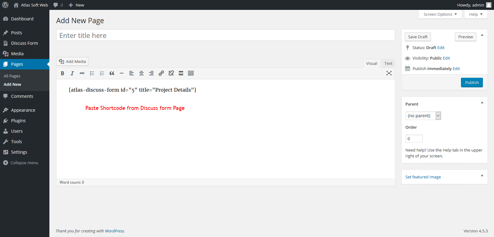 Adding Shortcode to page