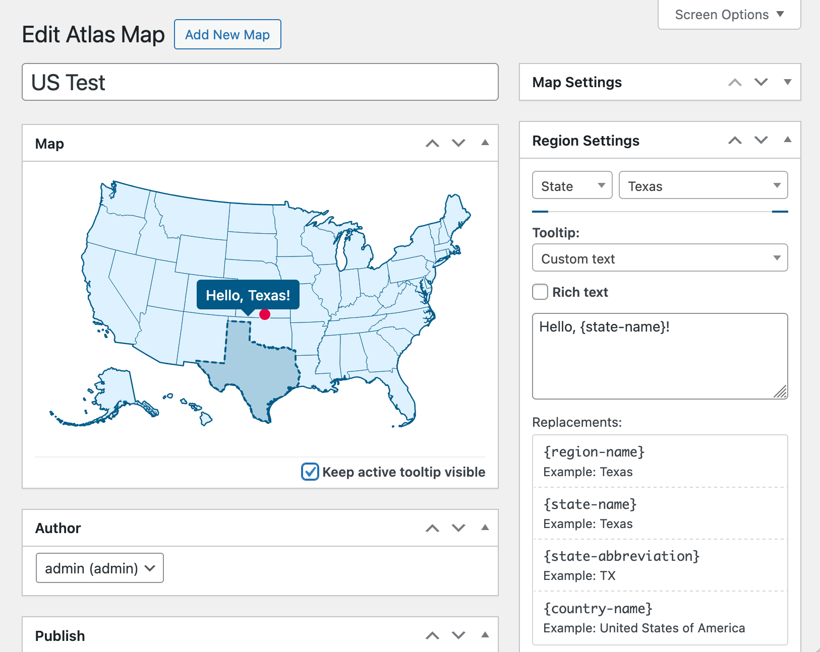 Editing tooltip text for an interactive US map