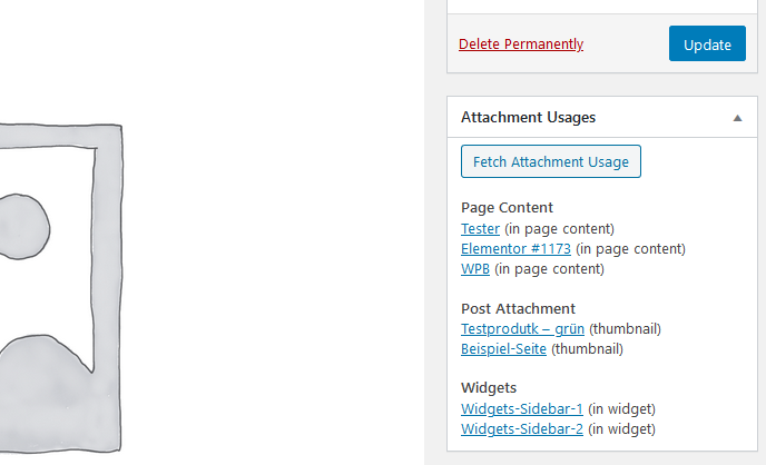 Shows the information where the attachment is used in a metabox on the attachment edit page.