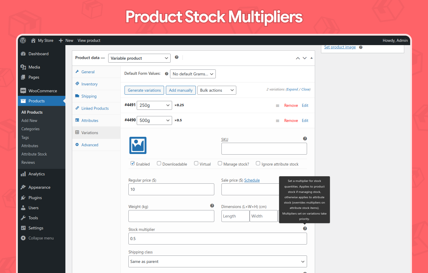 Example of over-purchase prevention of stock shared between two products.