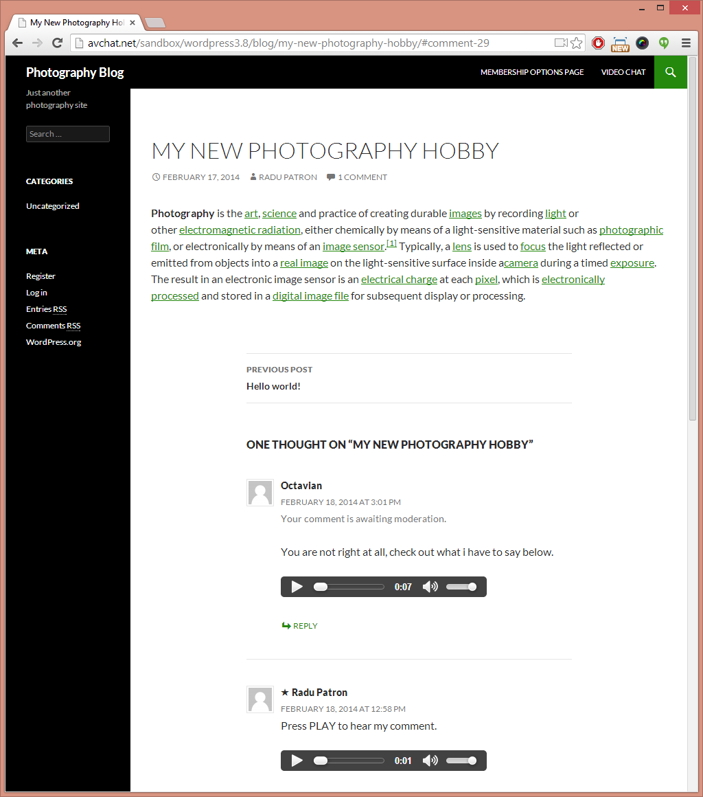 Audio comments in a blog post