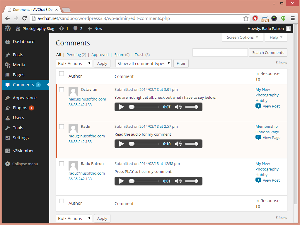 Moderating audio comments