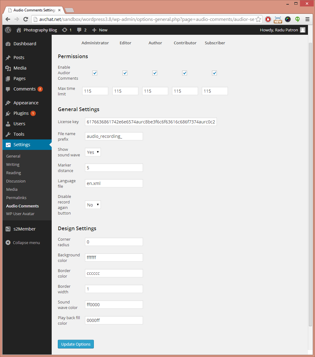 Audio Comments Plugin Settings
