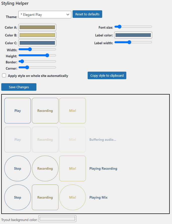 Style editor with pro theme 'Elegant Play'.