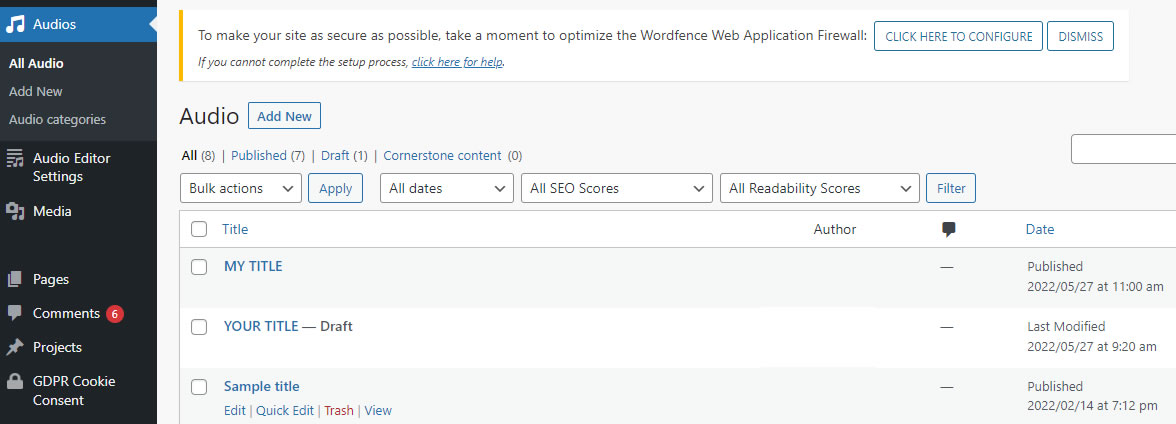 Add audios into Wordpress Editor using the Audio Block