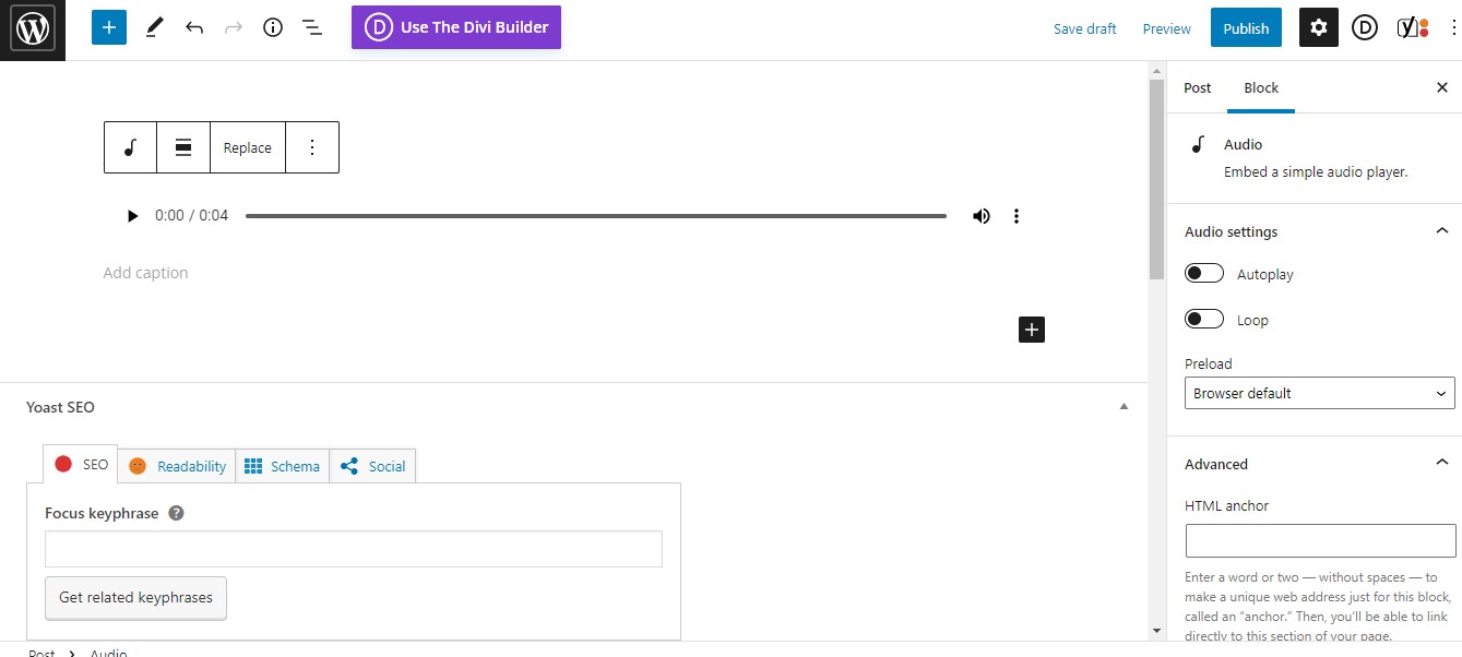 Frontend audio editor in the Twenty twenty WP theme