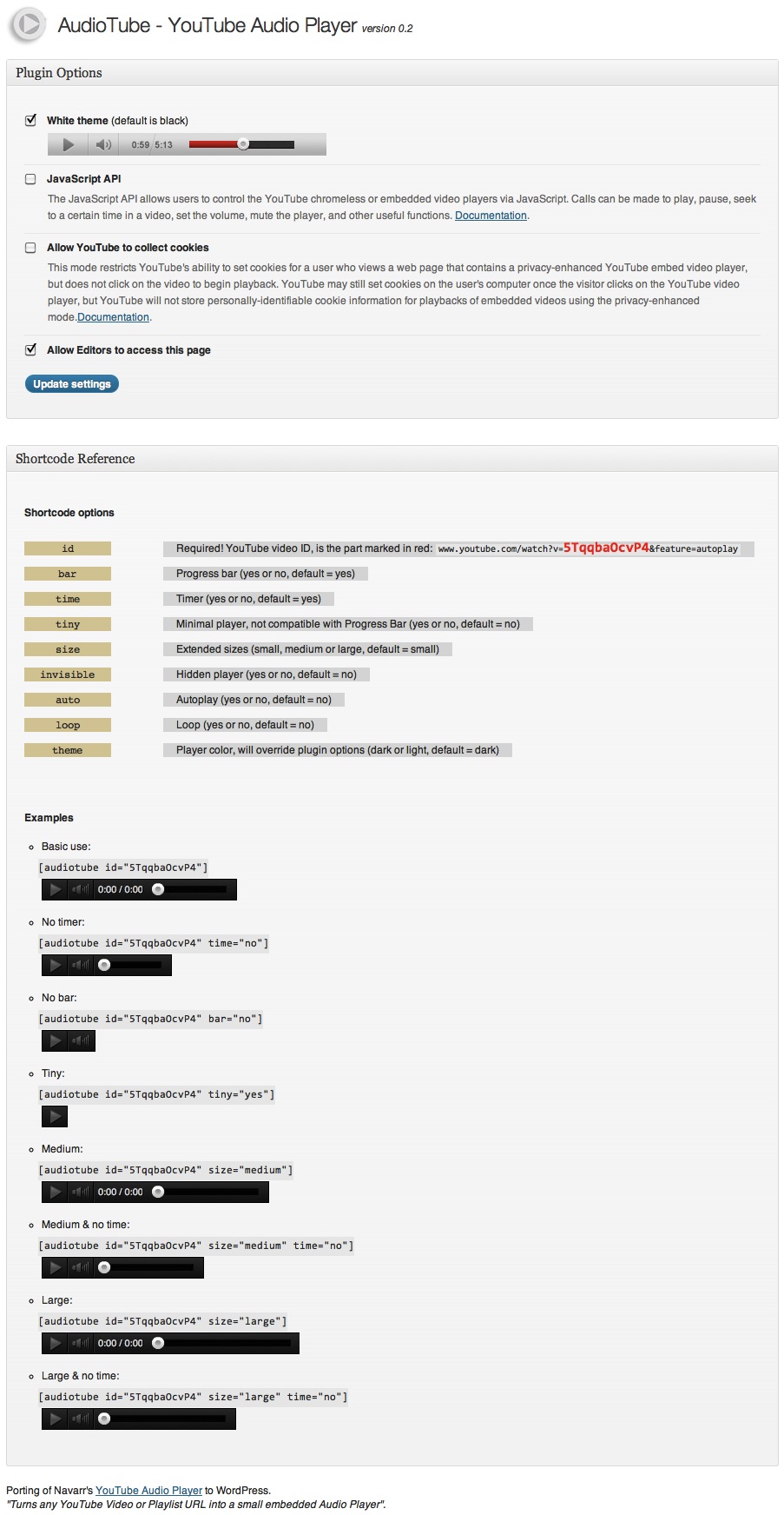 Settings page.