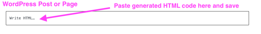 Paste generated HTML code into WordPress post or page custom html block