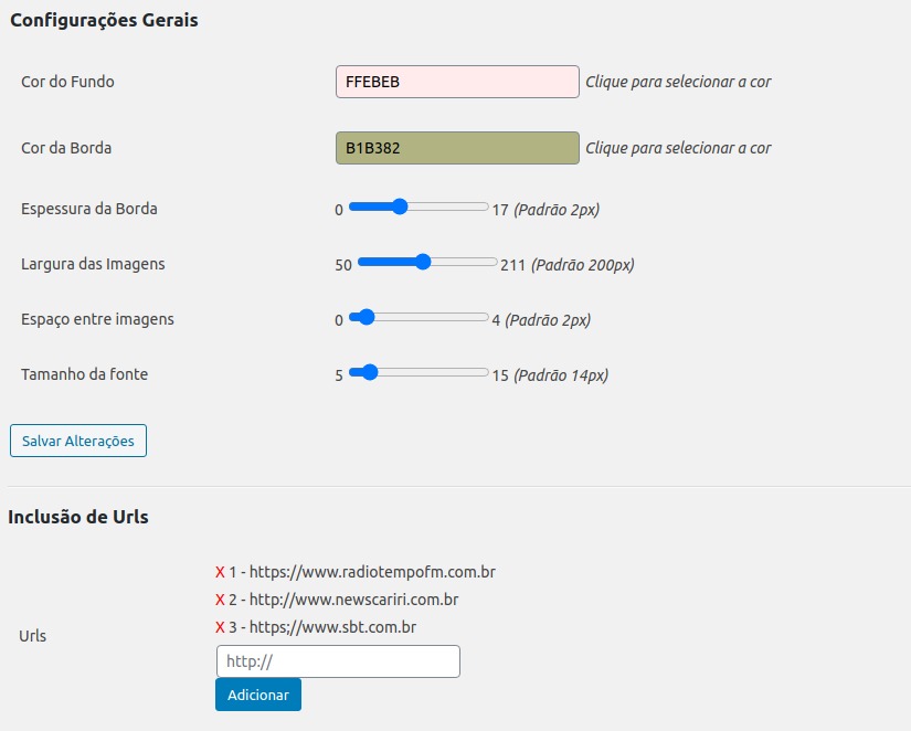 The configuration options for the thumbnail display.