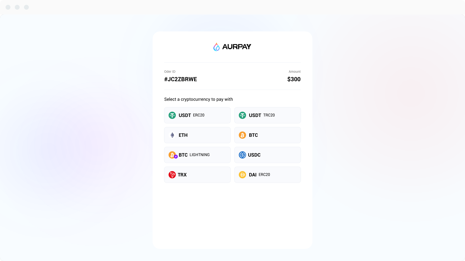 Select a crypto and pay.