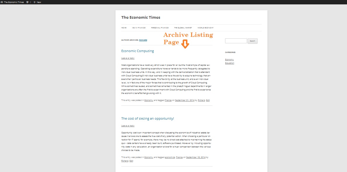 Archives Listing page.