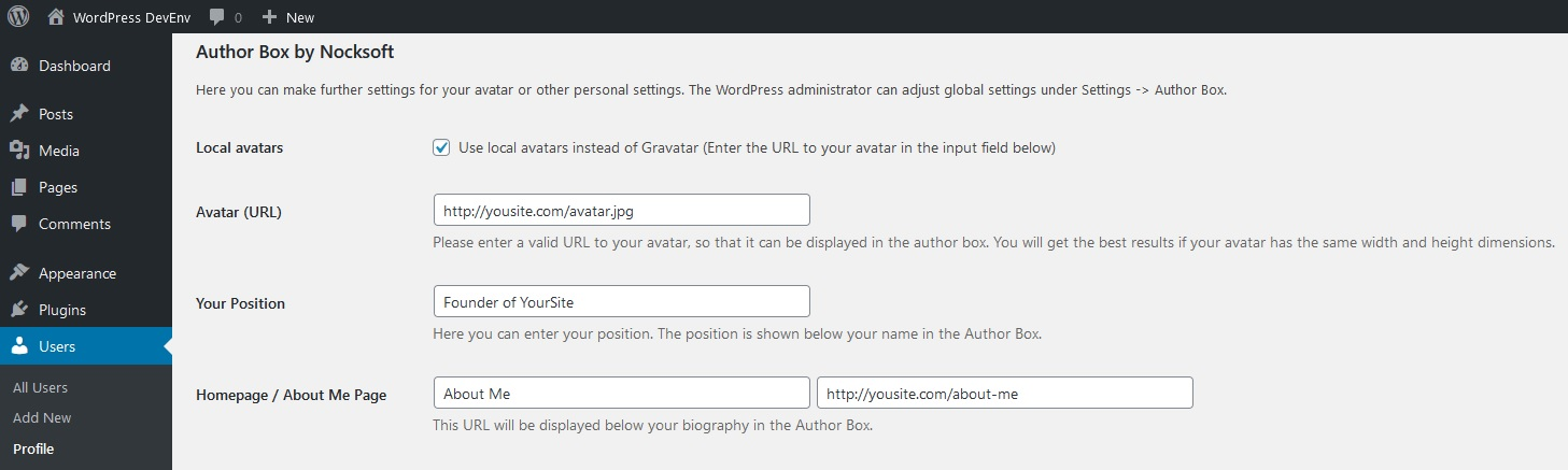 User specific settings for Author Box