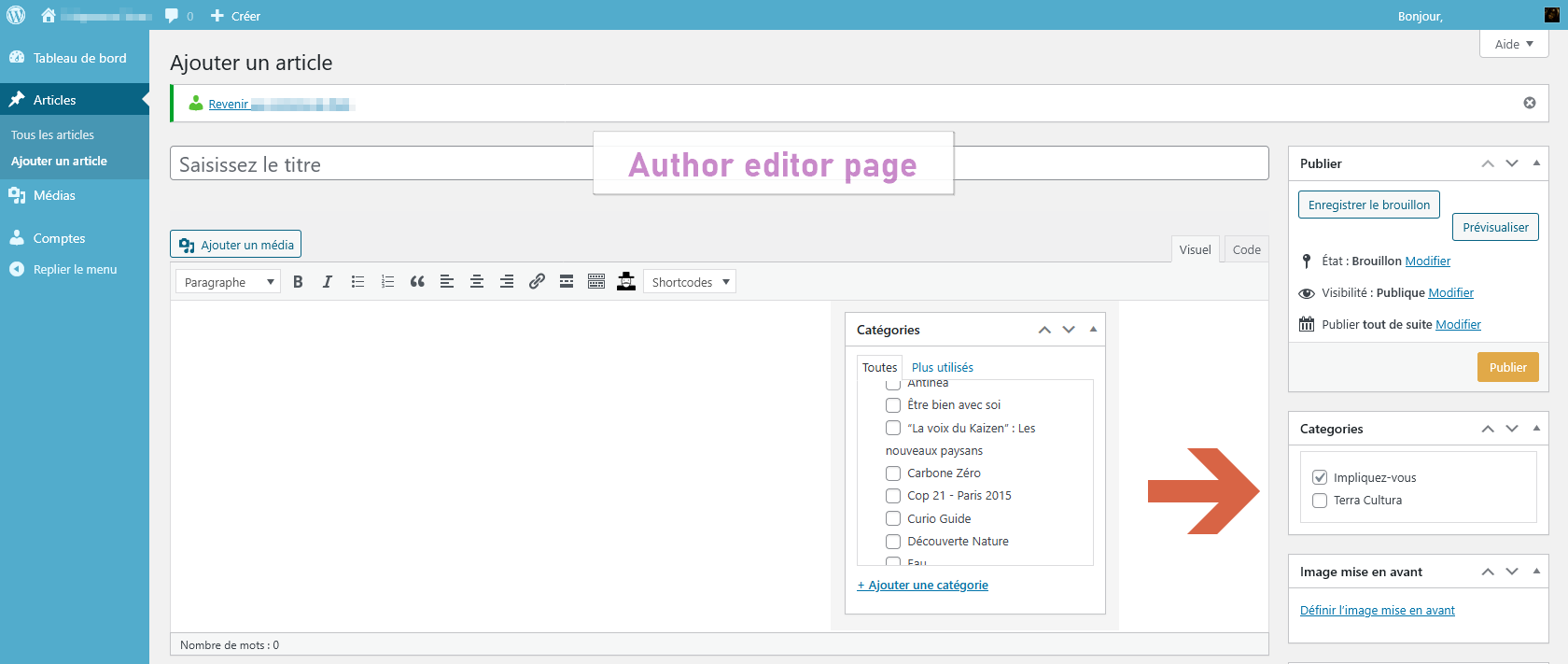 Two-column layout: category selection and metabox preview