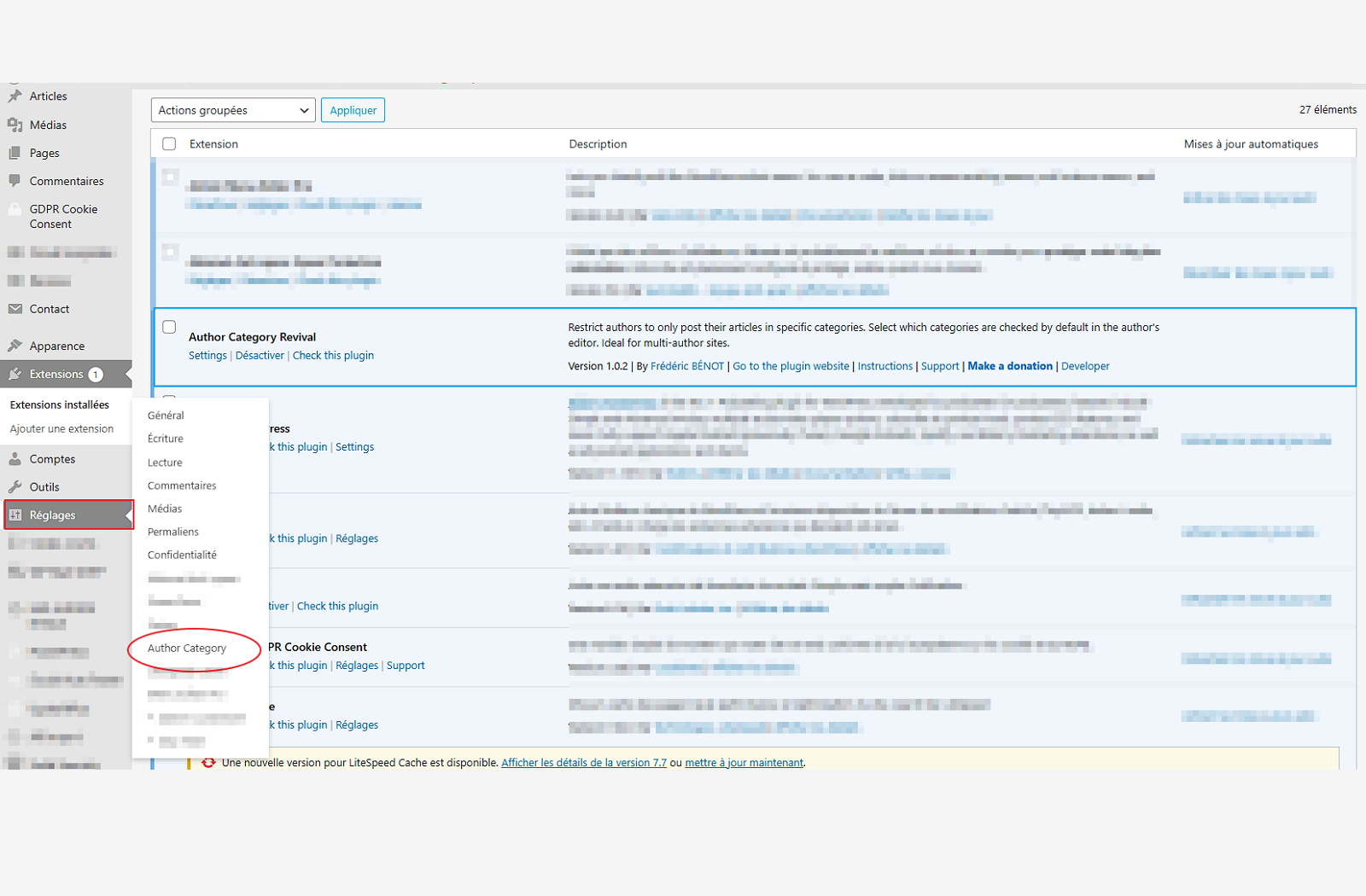 Post editor showing restricted categories for authors