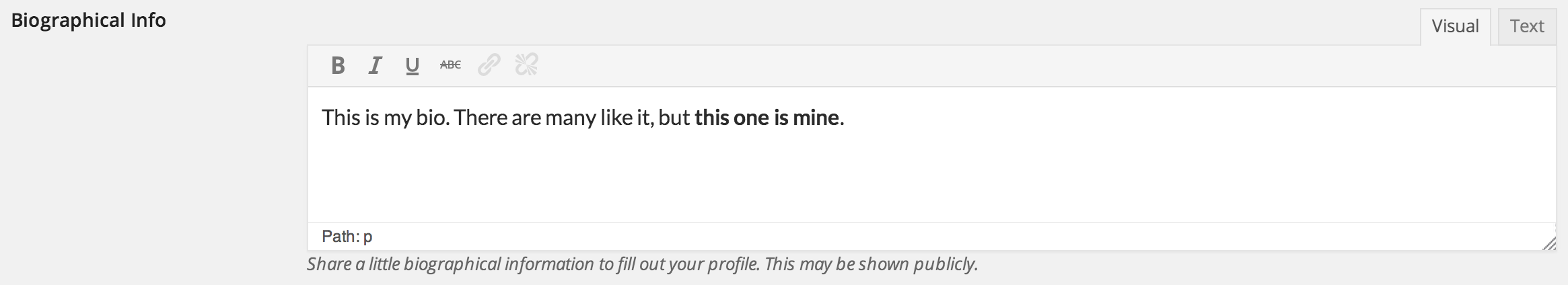 TinyMCE editor on user profile page. This is optional, but enabled by default.