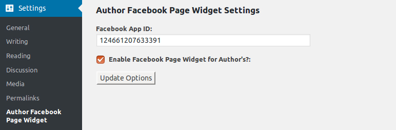Author Facebook Page Widget - Settings