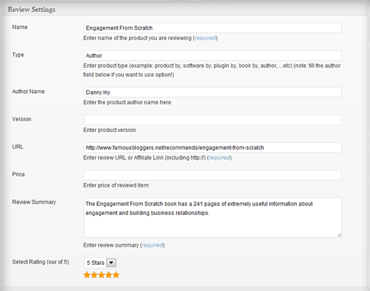 Settings page