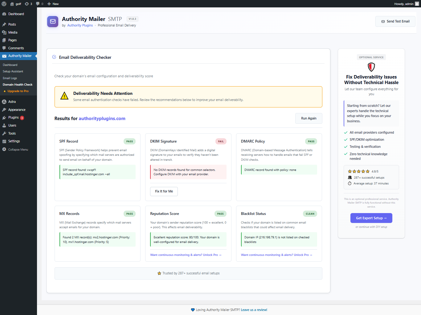 Domain Health Checker to Verify DNS, SPF, DKIM & DMARC in seconds.