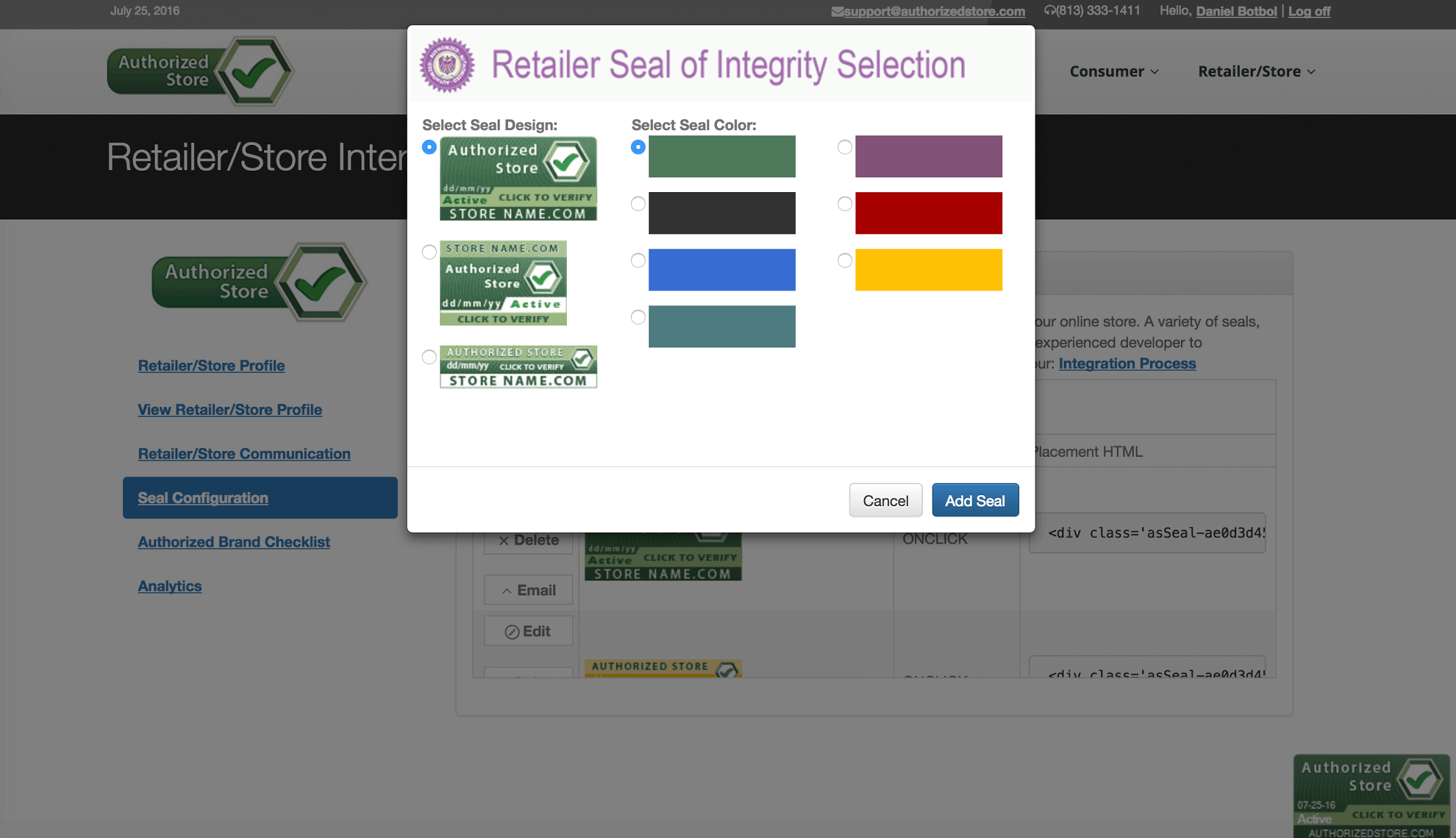 Seal Size & Color Selector
