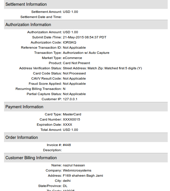 Screenshot-5 - Showing an Authorize.Net Details