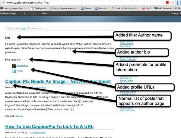 Example of an author page