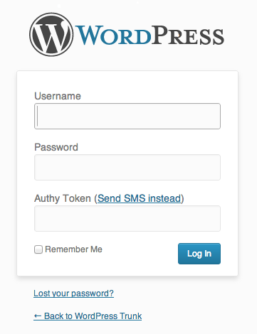Authy token field added to the WordPress login form.